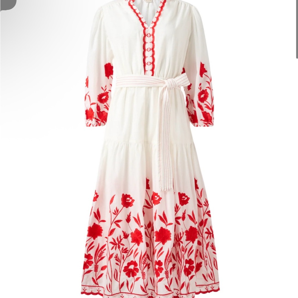 Shoshanna White Dress with Red Floral Embroidery